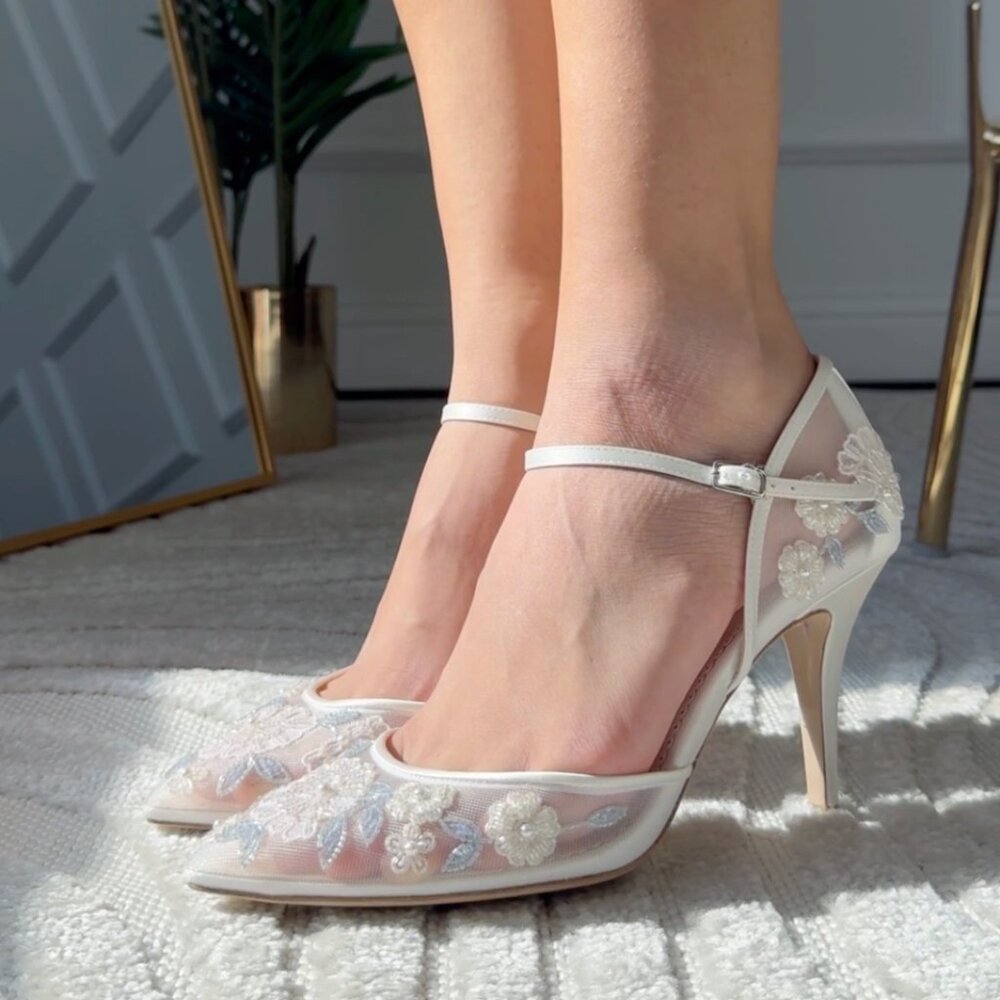 Bella Belle Viola 3" Ivory and Blue Wedding Shoes  NWT (Never worn)